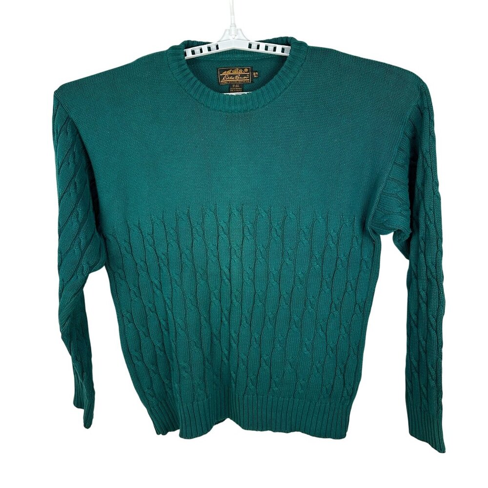 Eddie Bauer Mens Size XL Tall Teal Cable Knit Cotton Sweater